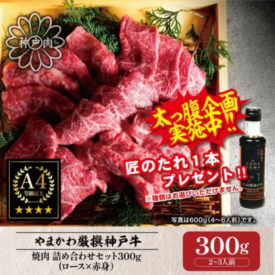 【神戸牛】焼肉 詰め合わせセット（ロース×赤身）300g （2～3人前）